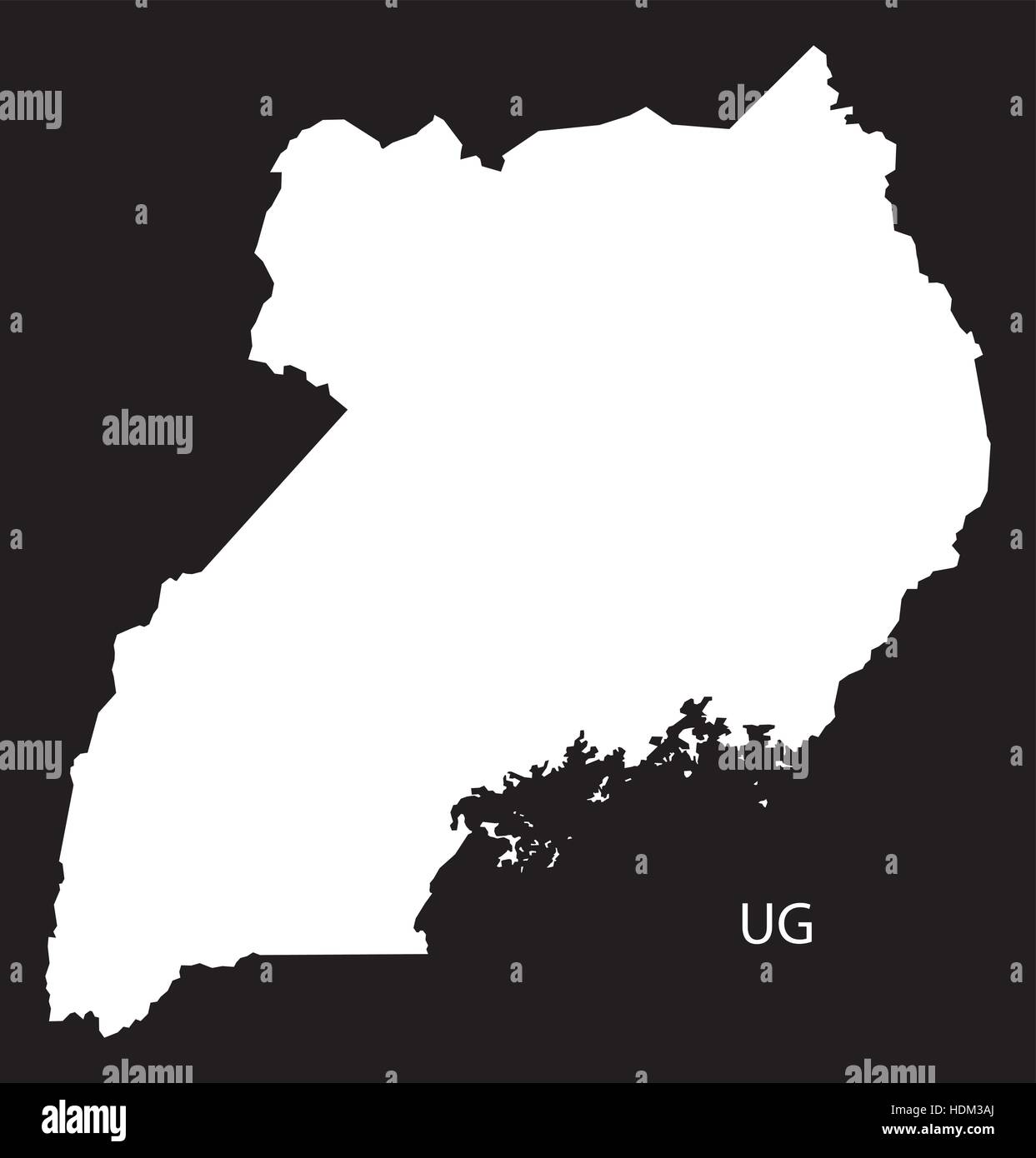 Mappa di Uganda in bianco e nero illustrazione Illustrazione Vettoriale