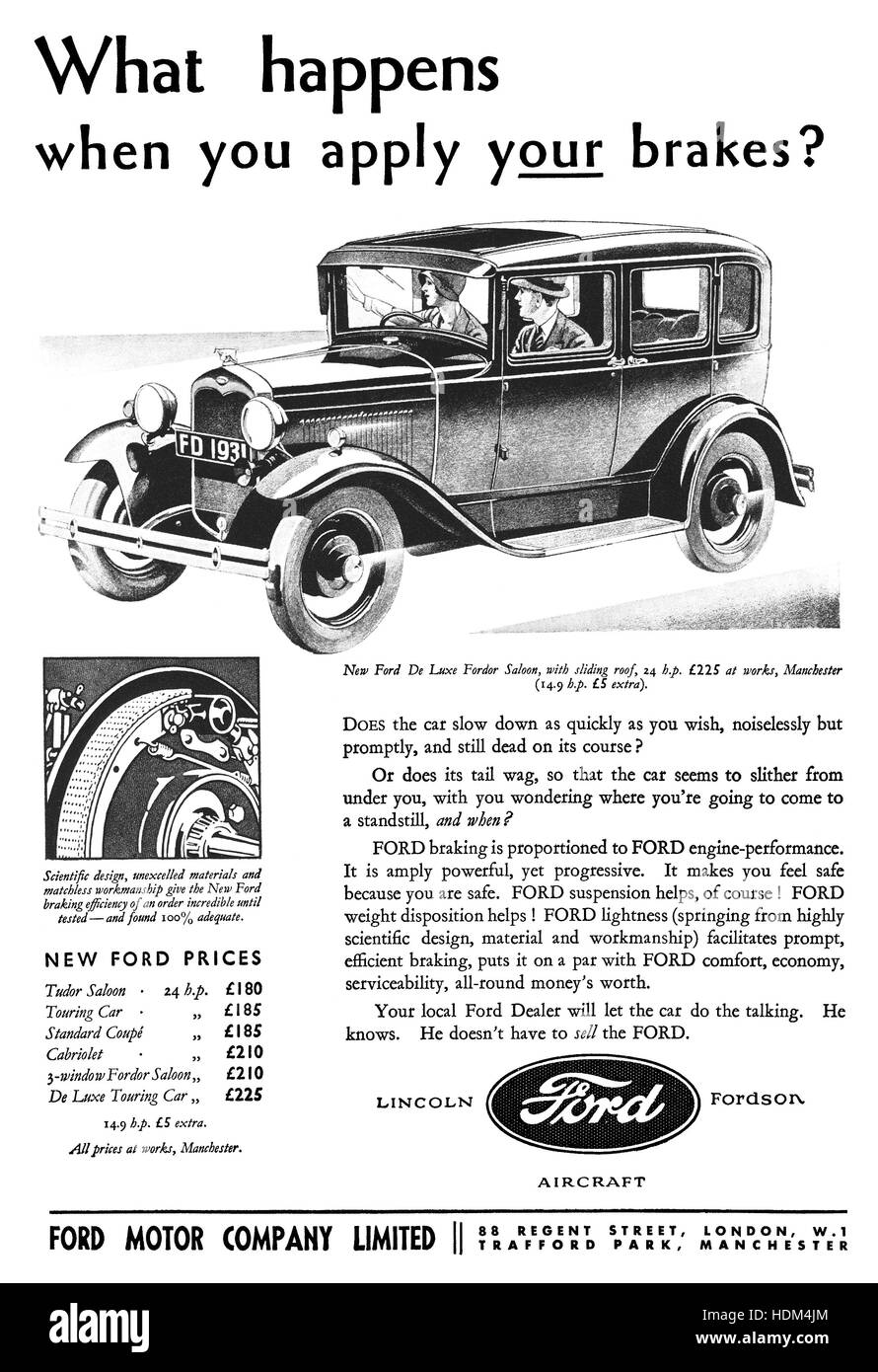 1931 British pubblicità per Ford Motor Cars Foto Stock