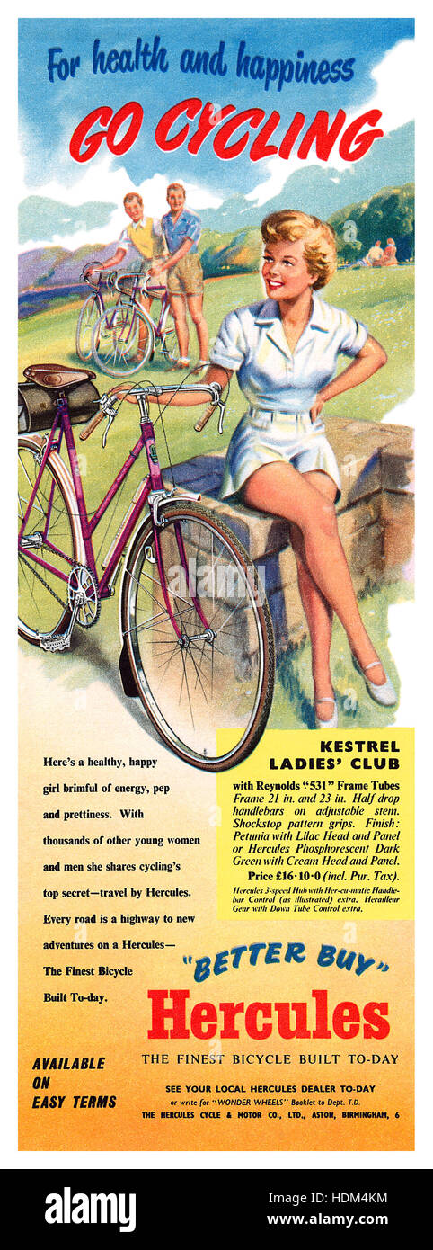 1953 British pubblicità per Hercules biciclette Foto Stock