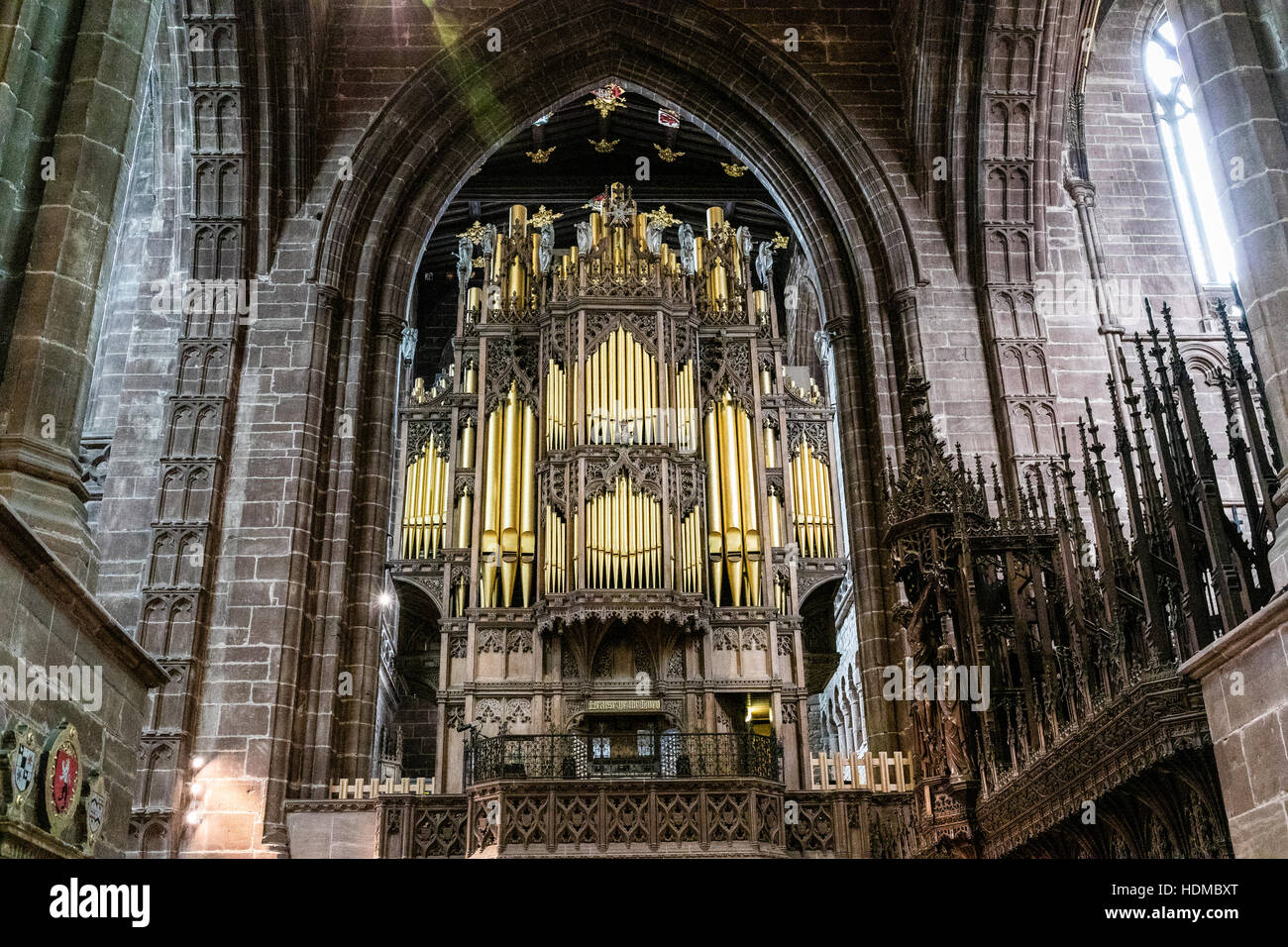 Organo nella cattedrale di Chester, Cheshire, Inghilterra Foto Stock