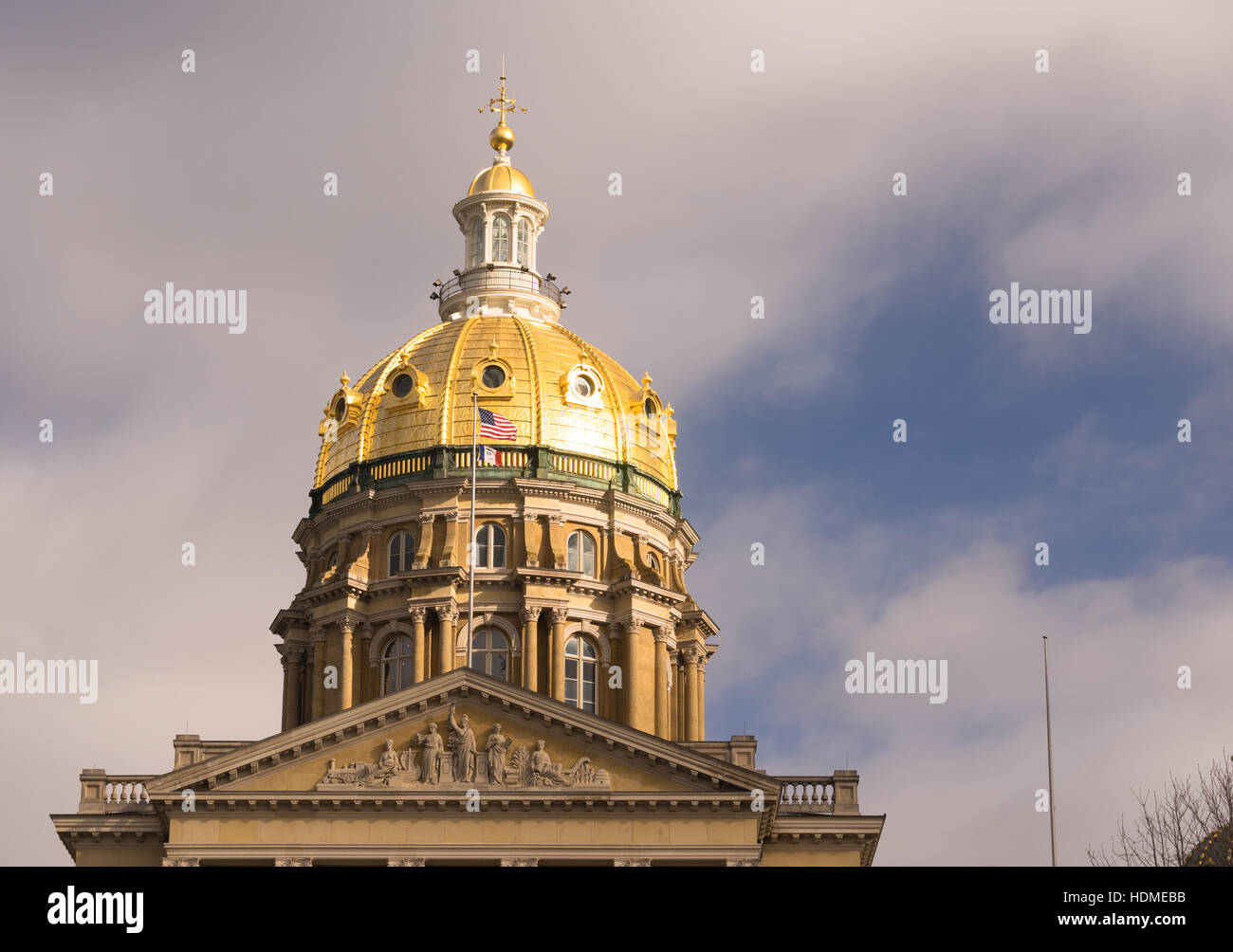 Des Moines Iowa capitale governo edificio di architettura a cupola Foto Stock