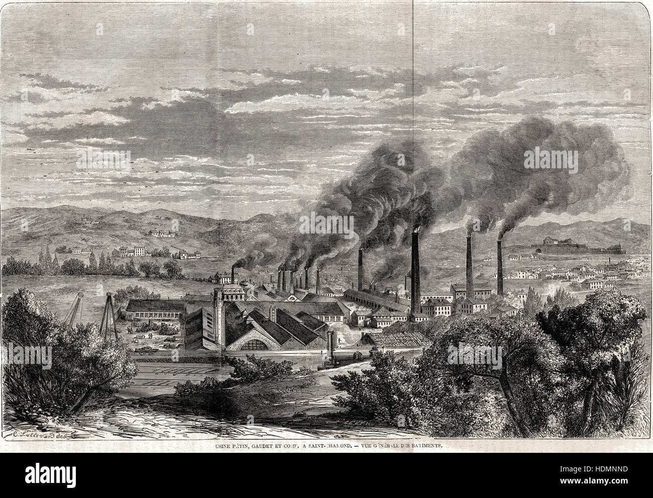 Illustrazione 1862 Impianto di incisione Pétin - Gaudet et comp. In Saint-Chamond Foto Stock