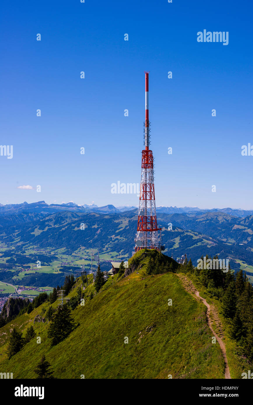Bayerischer Rundfunk stazione radiotelevisiva Grünten, 1738m, Illertal, Algovia Alpi, Algovia, Baviera, Germania Foto Stock