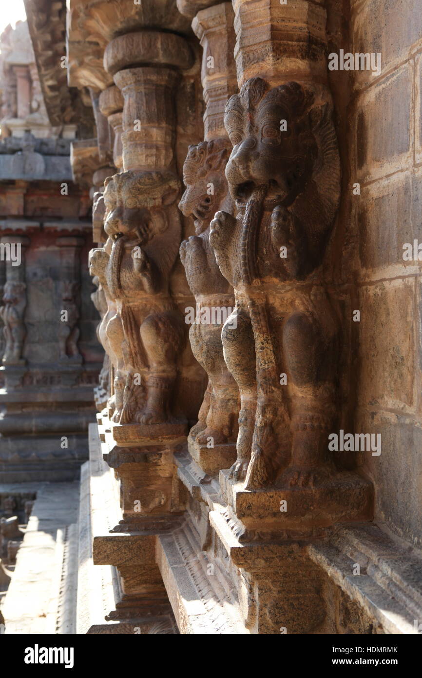 Bassorilievo nel tempio Airavatesvara, Darasuram,Tamil Nadu, India Foto Stock