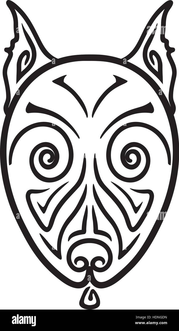 L'American Pit Bull Terrier Cane testa stilizzata del disegno a mano Maori Tattoo Illustrazione Vettoriale