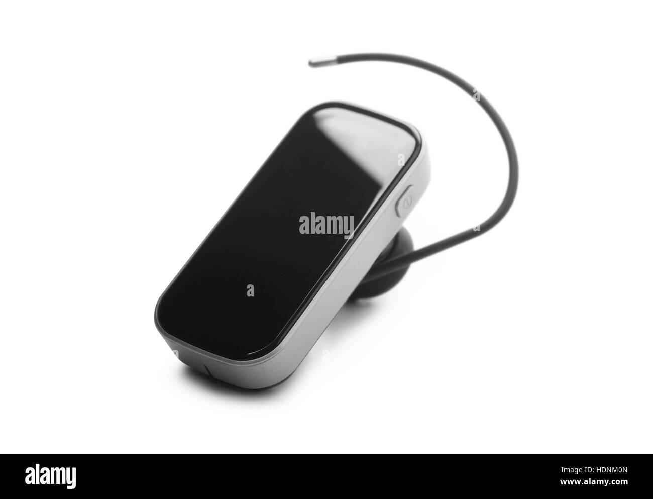 Nero auricolare bluetooth isolati su sfondo bianco Foto Stock