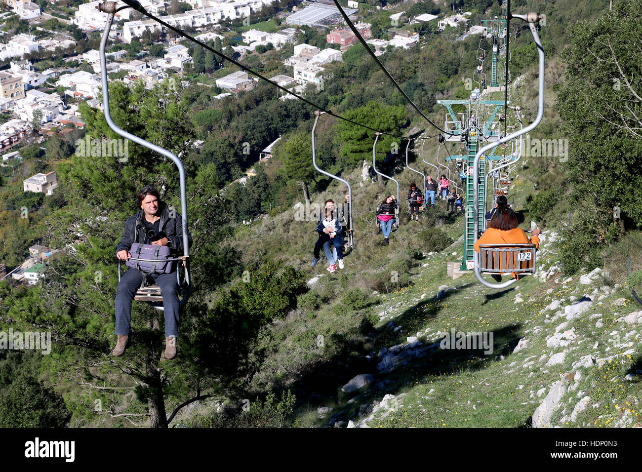 Funivia per il Monte Solaro, isola di Capri, regione Campania, Italia Foto Stock