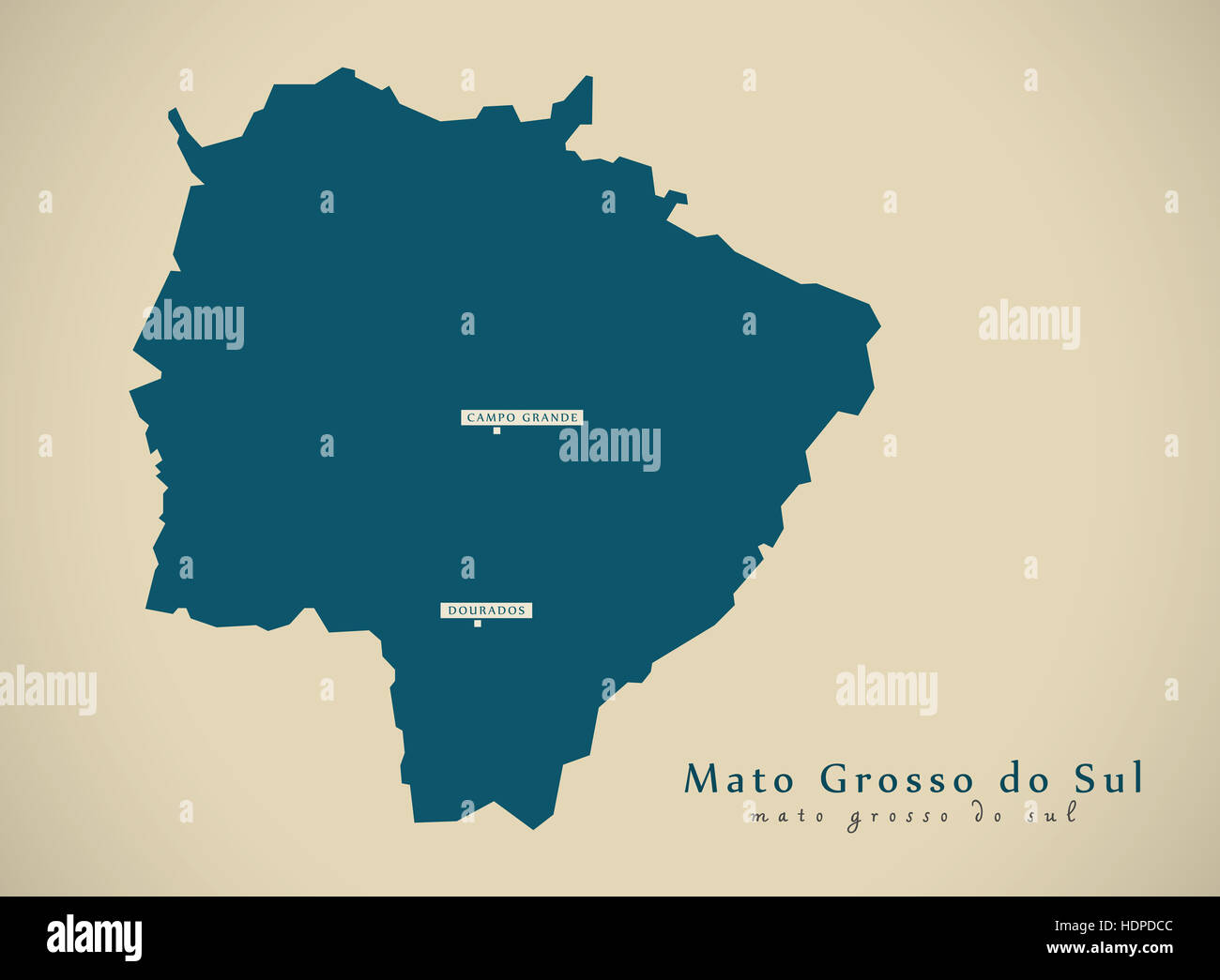 Mappa moderno - Mato Grosso do Sul BR Brasile illustrazione Foto Stock