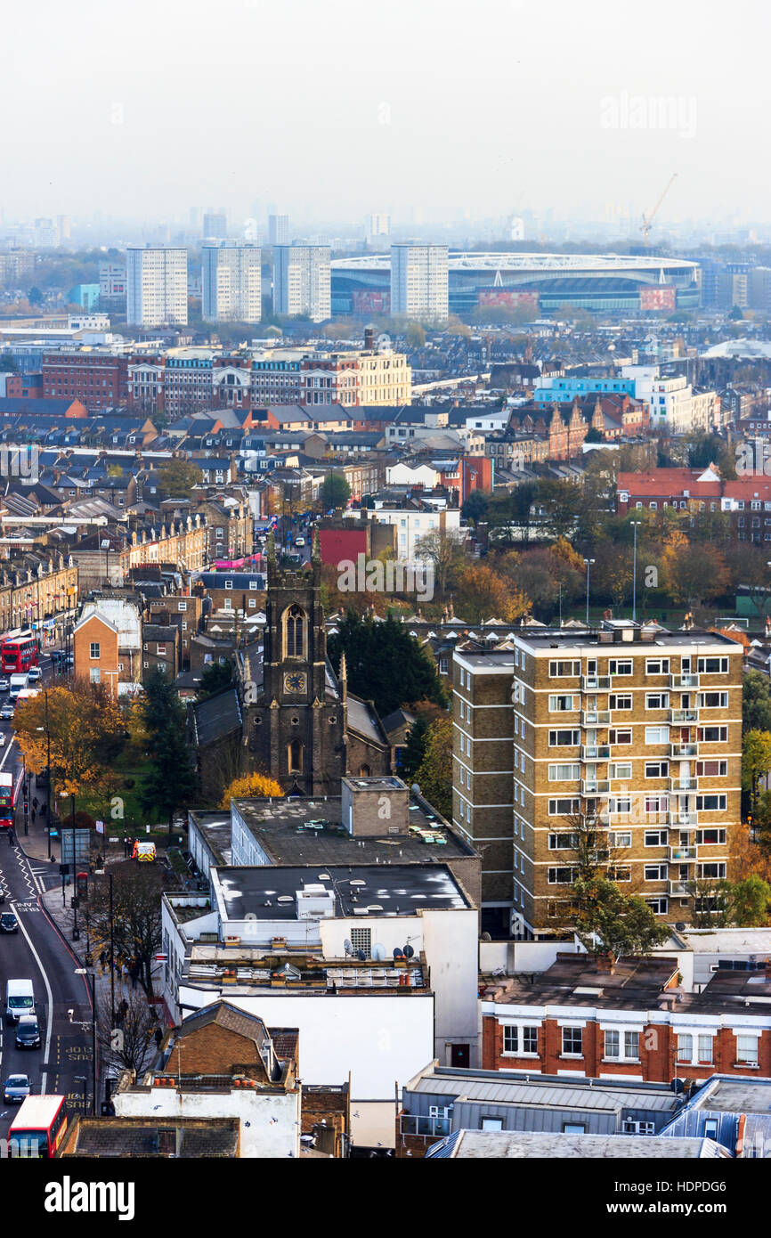 Vista di Emirates Stadium dalla parte superiore della torre di arcata, Nord di Londra Foto Stock