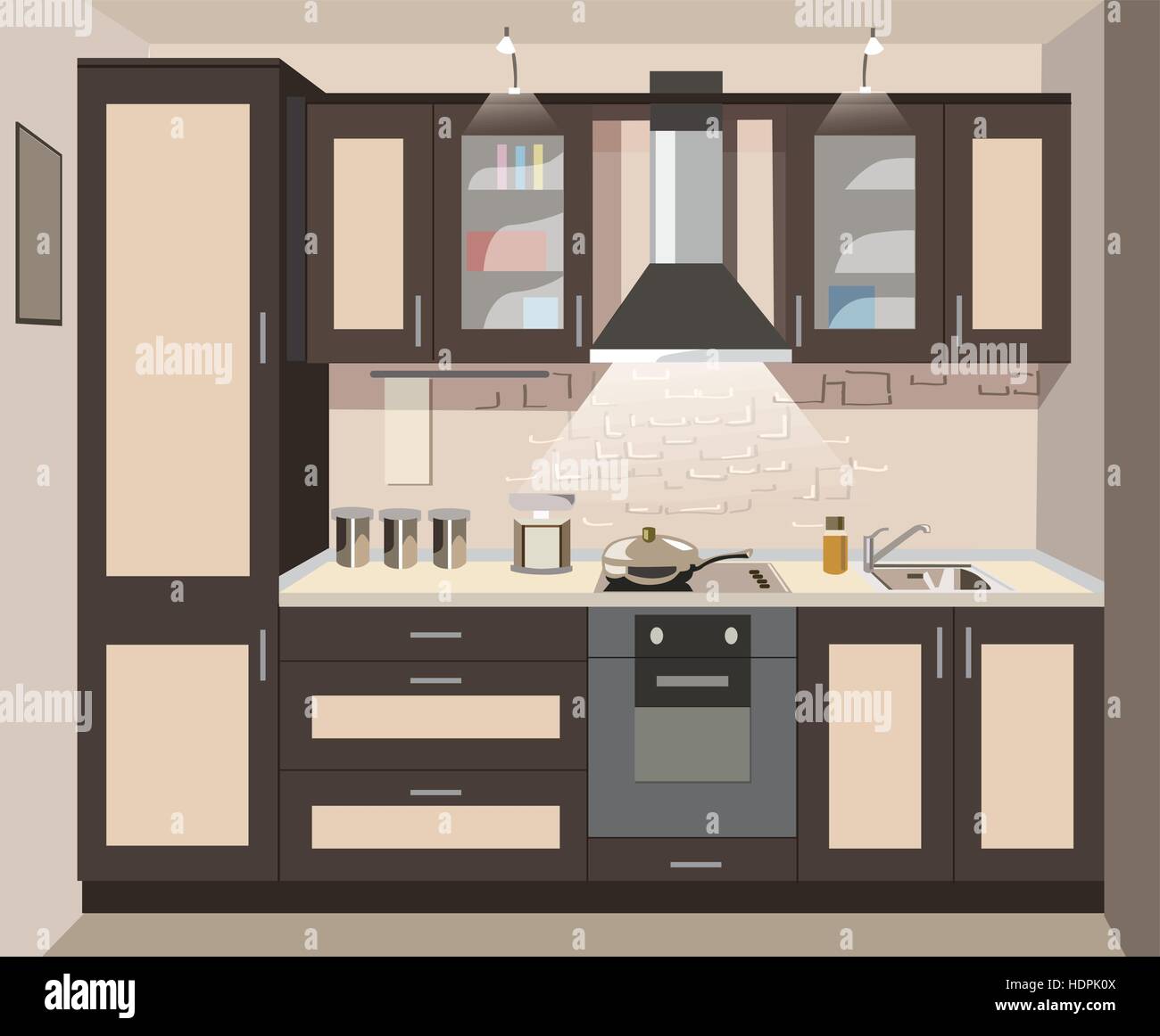 Cucina di vettore scheda interna illustrazione piatta Illustrazione Vettoriale