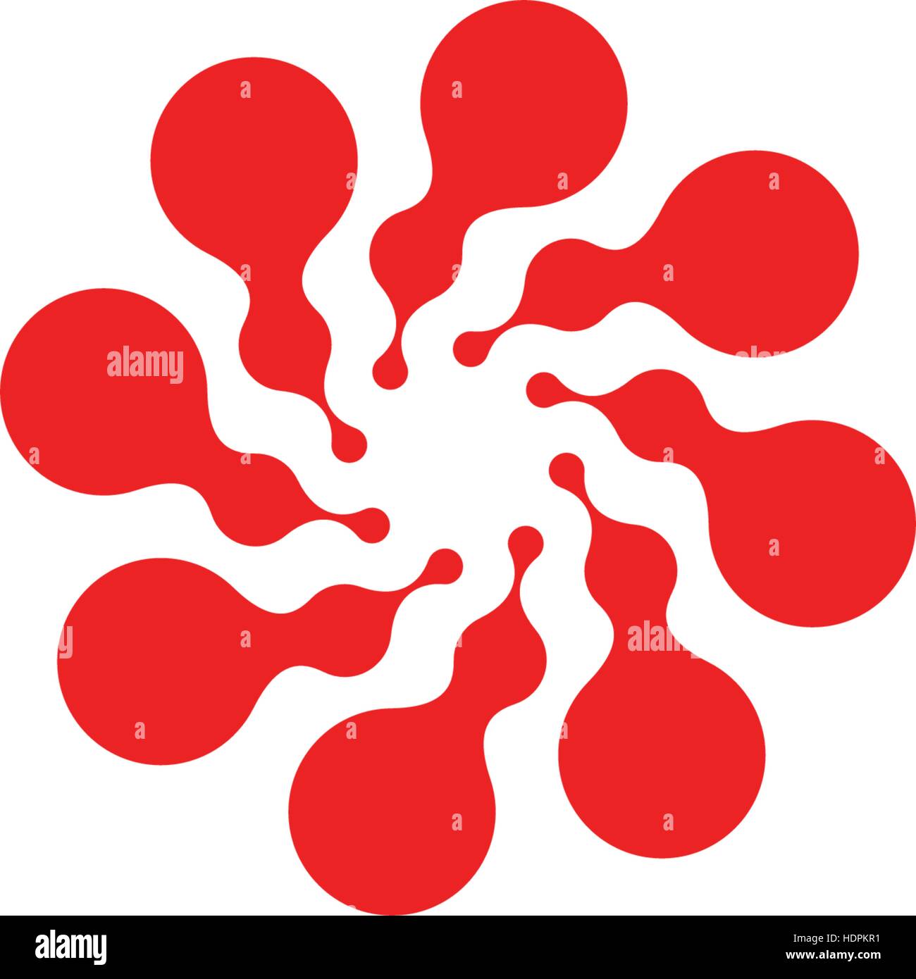 Cerchio astratto logotipo. Inusuale turno isolato chem logo. Icona di virus. Sun Red. Simbolo del fiore. Segno a spirale.illustrazione vettoriale. Illustrazione Vettoriale