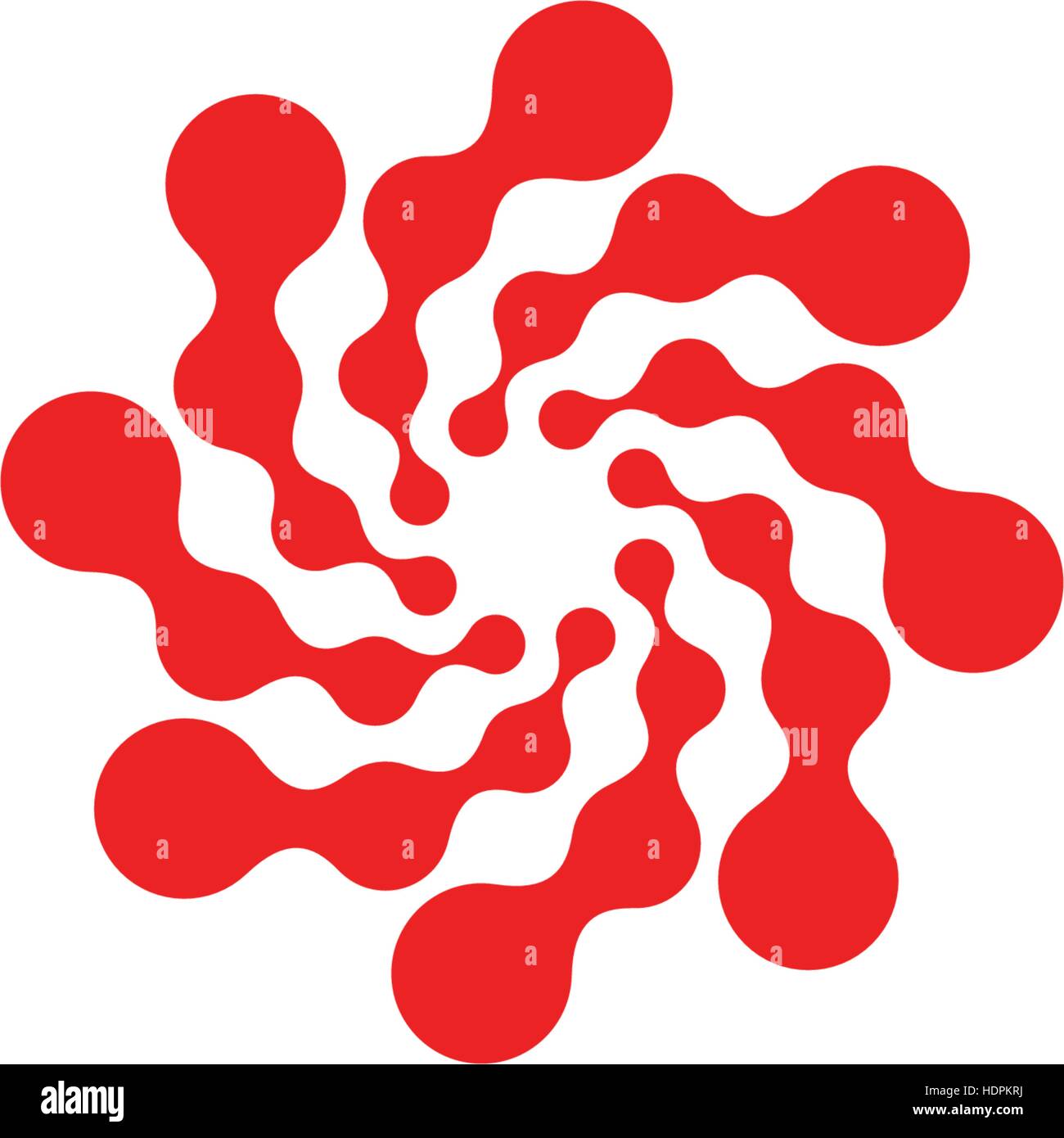 Cerchio astratto logotipo. Punteggiate inusuale turno isolato chem logo. Icona di virus. Sun Red. Simbolo del fiore. Segno a spirale.Vettore illustrazione dei germi. Illustrazione Vettoriale