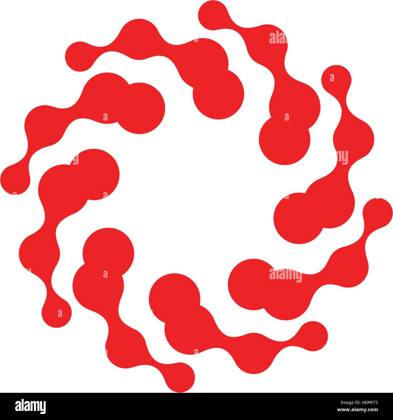 Cerchio astratto logotipo. Punteggiate inusuale turno isolato chem logo. Icona di virus. Sun Red. Simbolo del fiore. Segno a spirale.Vettore illustrazione dei germi. Illustrazione Vettoriale