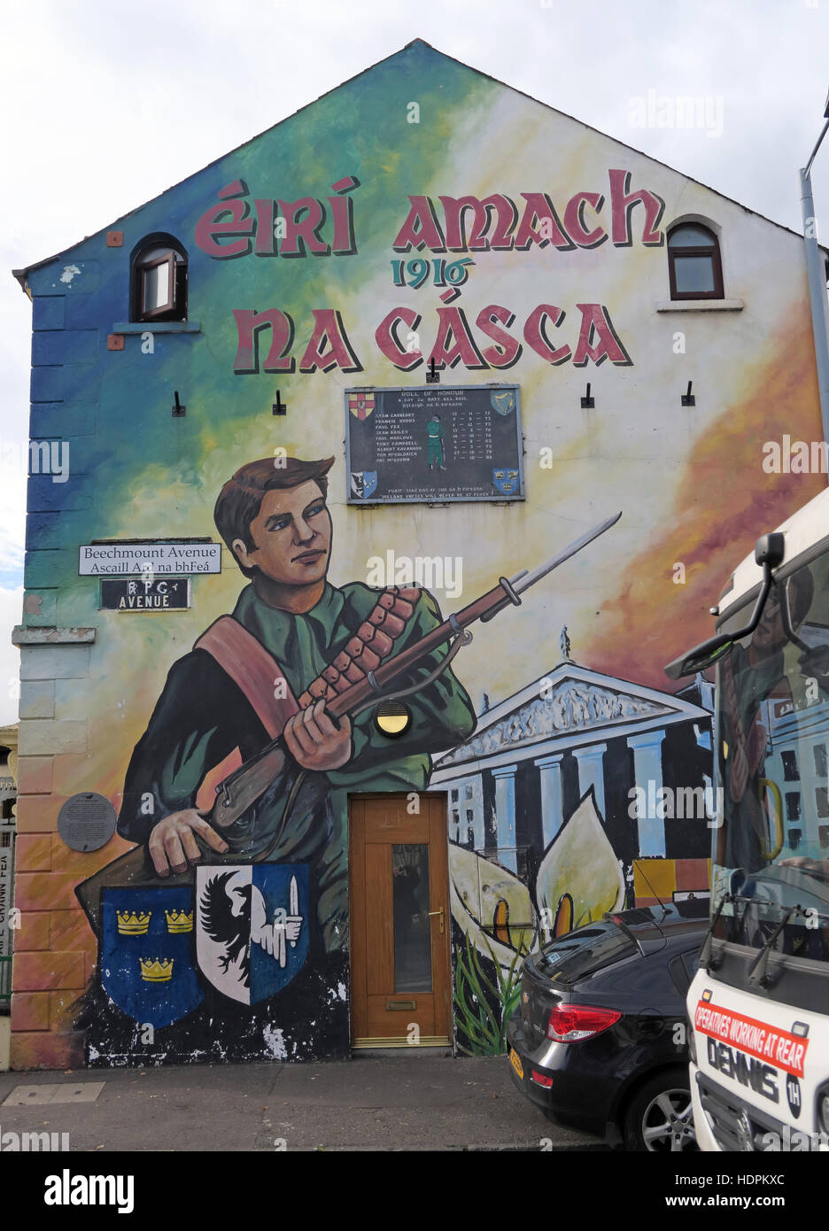 Belfast cade Rd murale repubblicano- RPG Ave, Beechmount Avenue,1916 Pasqua in aumento Foto Stock
