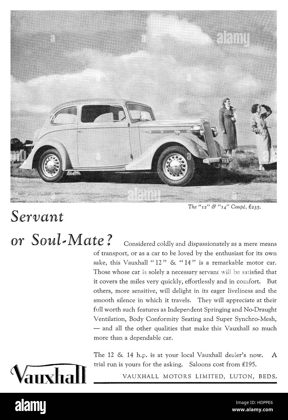 1937 British pubblicità per Vauxhall Motor Cars Foto Stock