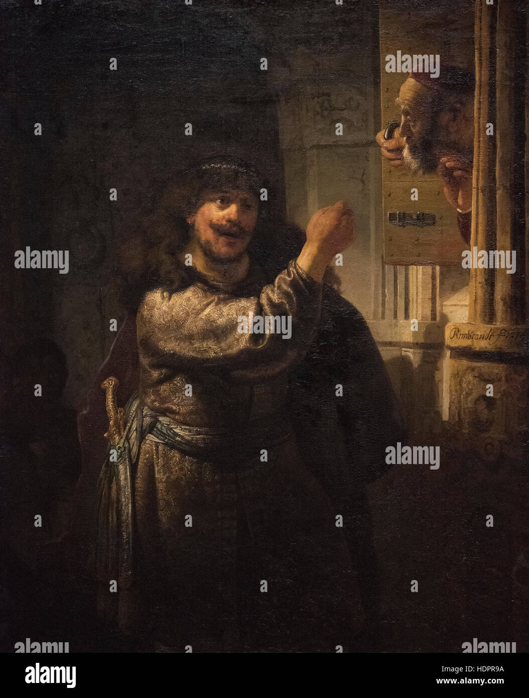 Rembrandt van Rijn (1606-1669), Sansone ha minacciato il suo suocero, 1635. Simson bedroht seinen Schwiegervater. Oi Foto Stock