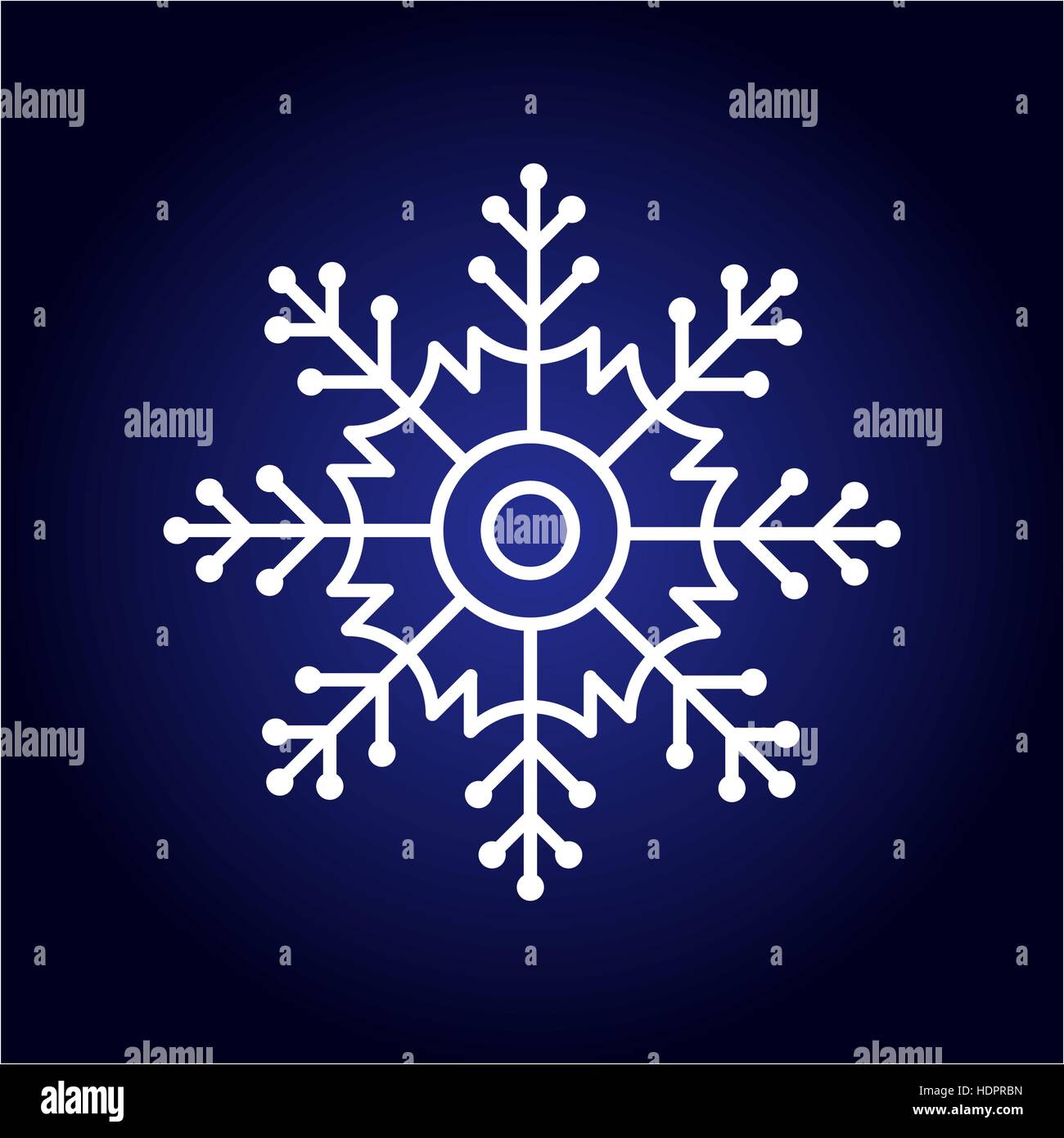 Abstract isolato di color bianco il simbolo del fiocco di neve su sfondo blu. Inverno freddo pattern. Nevoso elemento di arredamento per le vacanze di Natale. Illustrazione Vettoriale