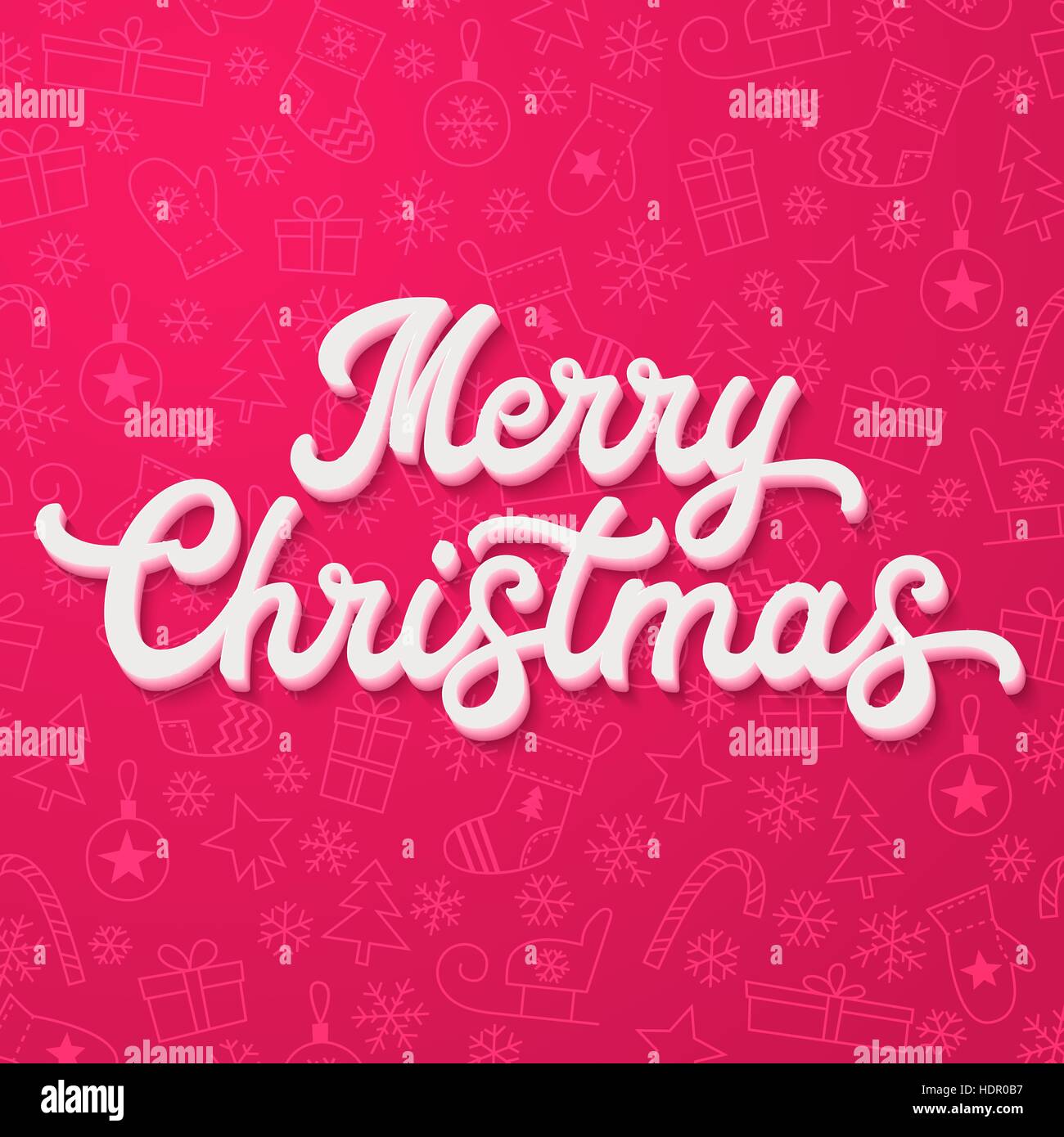 White 3d Xmas scritte rosa su sfondo di Natale con slittini, alberi, sfere, doni. Decorazione di natale per le stagioni greeting cards design. Font illustrazione vettoriale. Illustrazione Vettoriale