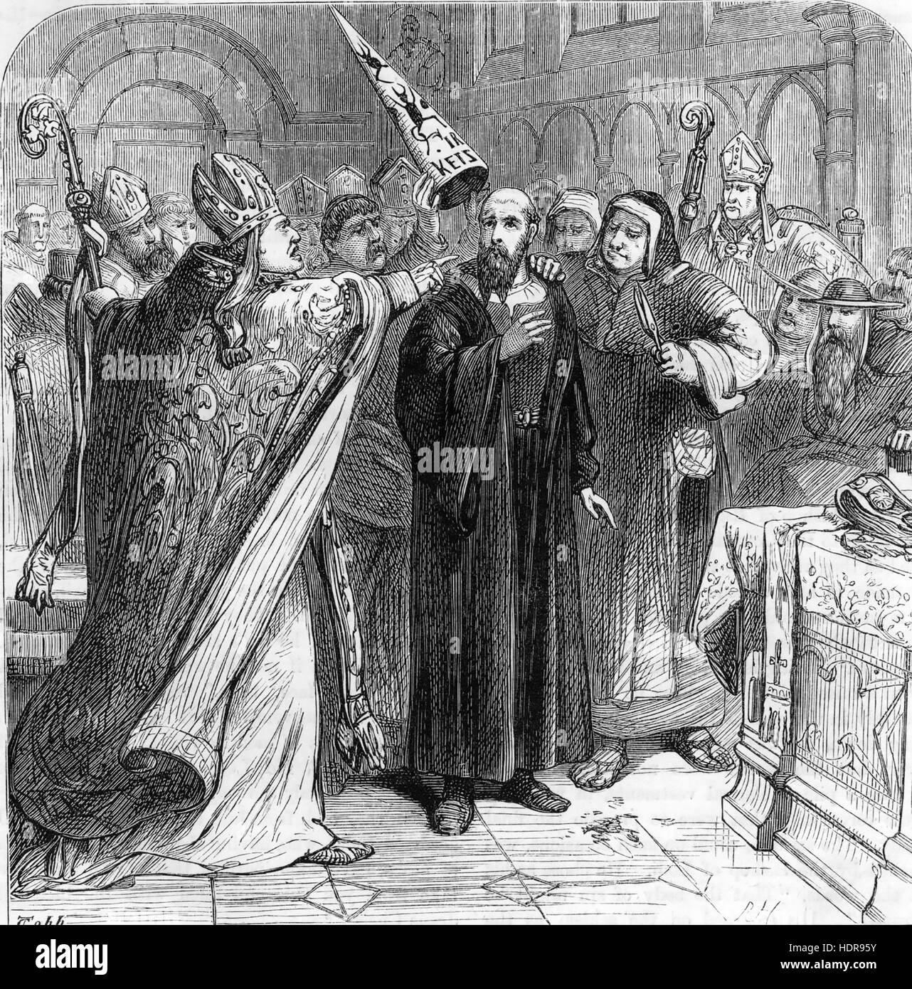 Giovanni Hus (c) 1372-1415 sacerdote ceca essendo spretato in un palazzo del XIX secolo l'incisione Foto Stock