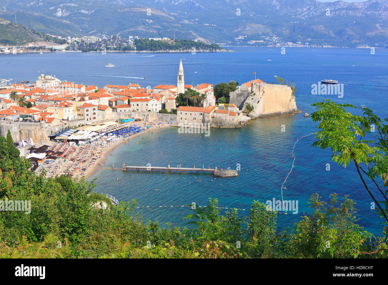 Vista panoramica della città vecchia di Budva, Montenegro Foto Stock