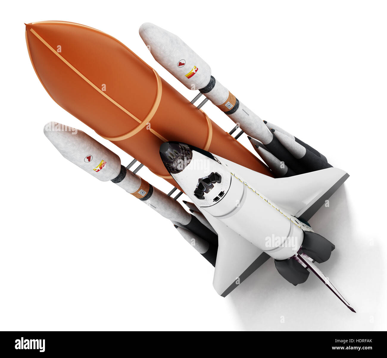 Rocket portando lo space shuttle lancia off. 3D'illustrazione. Foto Stock