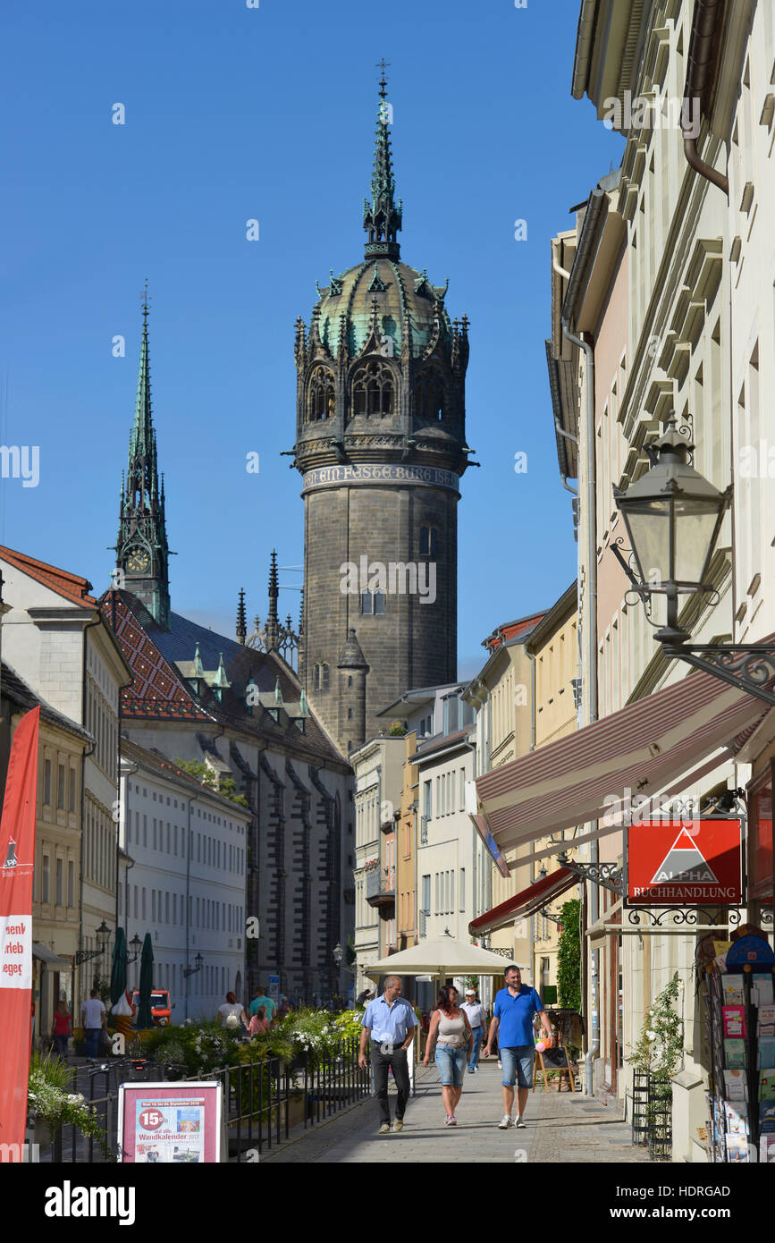 Schlossstrasse, Schlosskirche, Lutherstadt Wittenberg, Sachsen-Anhalt, Deutschland Foto Stock