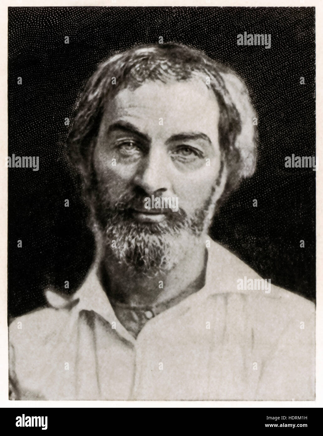 Walt Whitman (1819-1892) poeta americano e umanista intorno al momento egli ha pubblicato autonomamente la sua raccolta di poesie "Foglie di erba". Da un daguerreotype presi da Gabriel Harrison nel 1854 quando invecchiato 36. Foto Stock