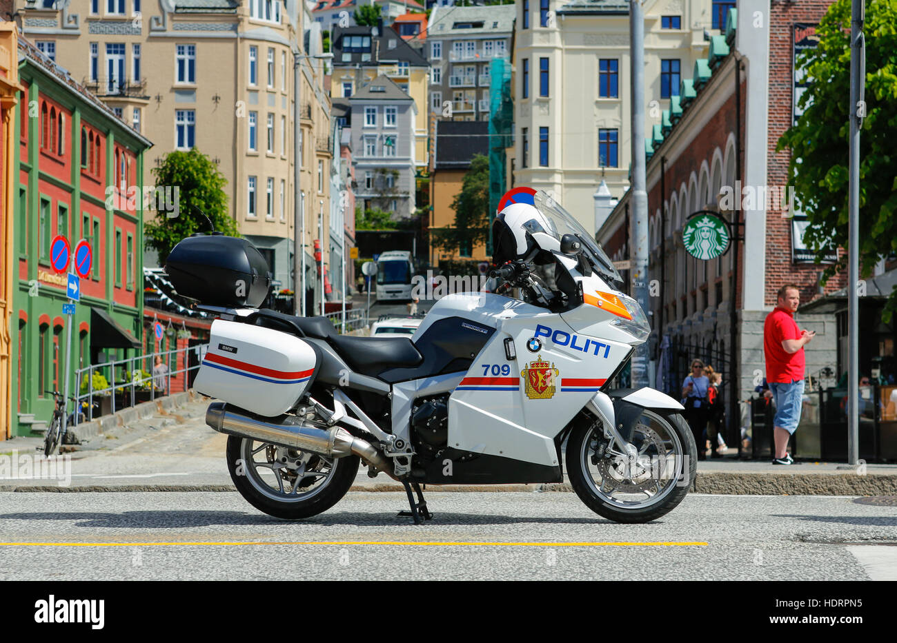 Polizia stradale di blocco. Bergen, Norvegia. Foto Stock