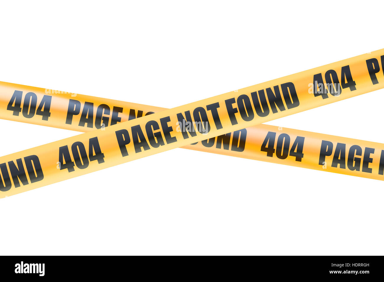 404 Non trovato attenzione nastri di barriera, rendering 3D isolati su sfondo bianco Foto Stock