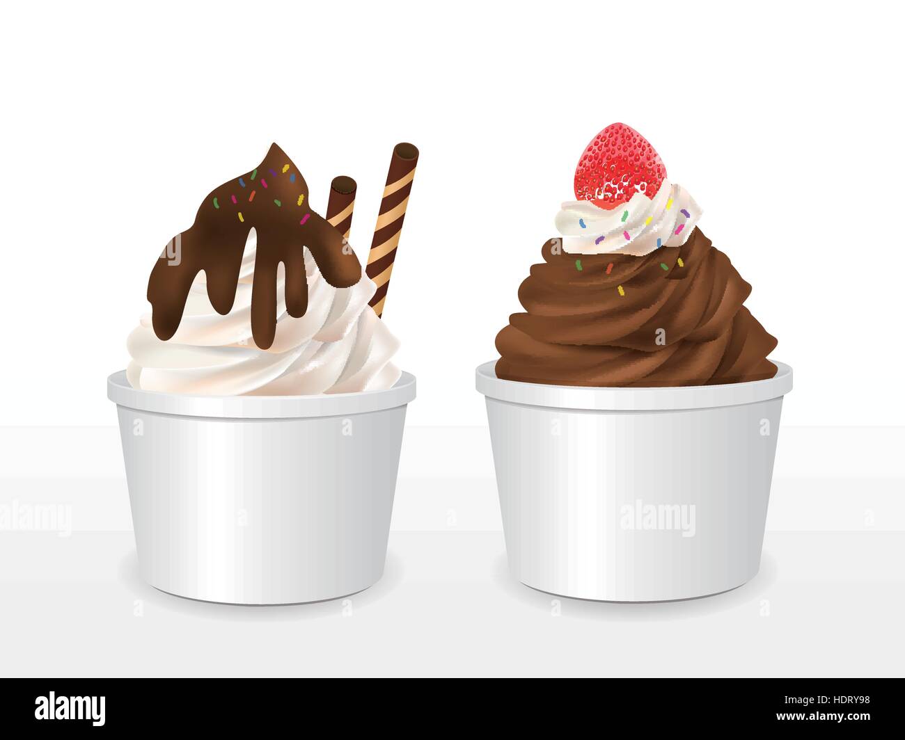 Carta bianca tazza con il latte e il gelato al cioccolato isolate su sfondo bianco Illustrazione Vettoriale