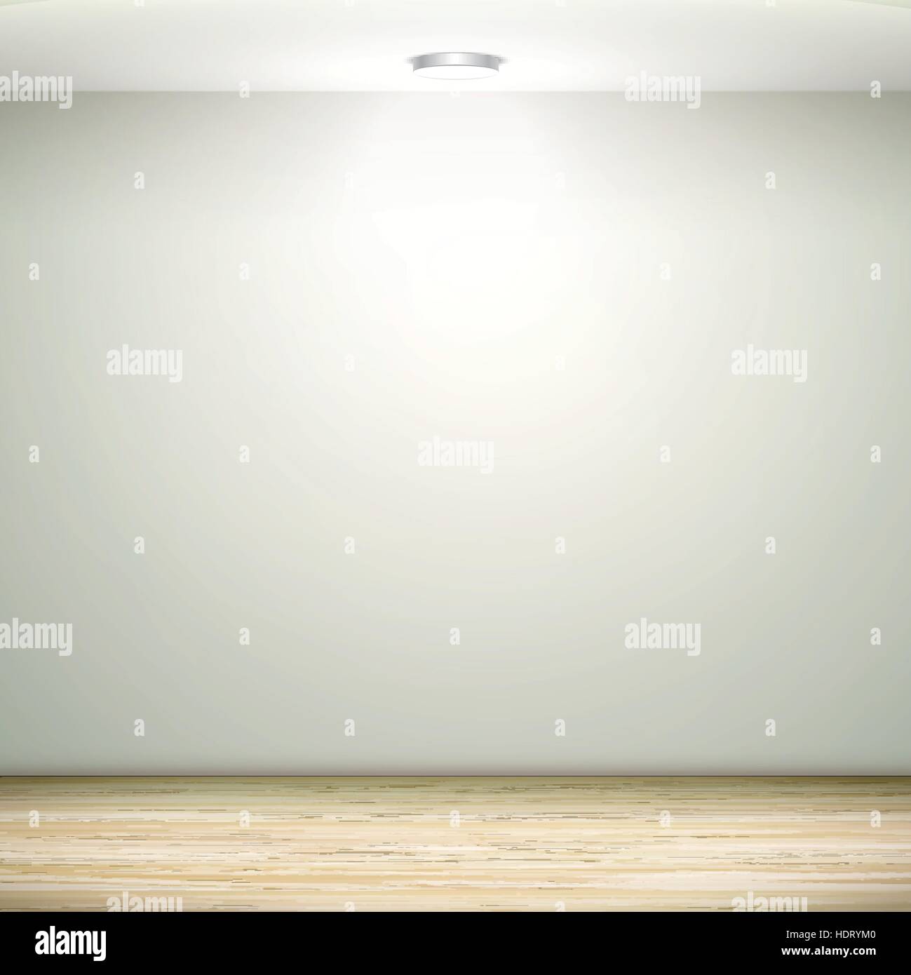 Vuoto interno bianco parete con la luce e il pavimento in legno Illustrazione Vettoriale