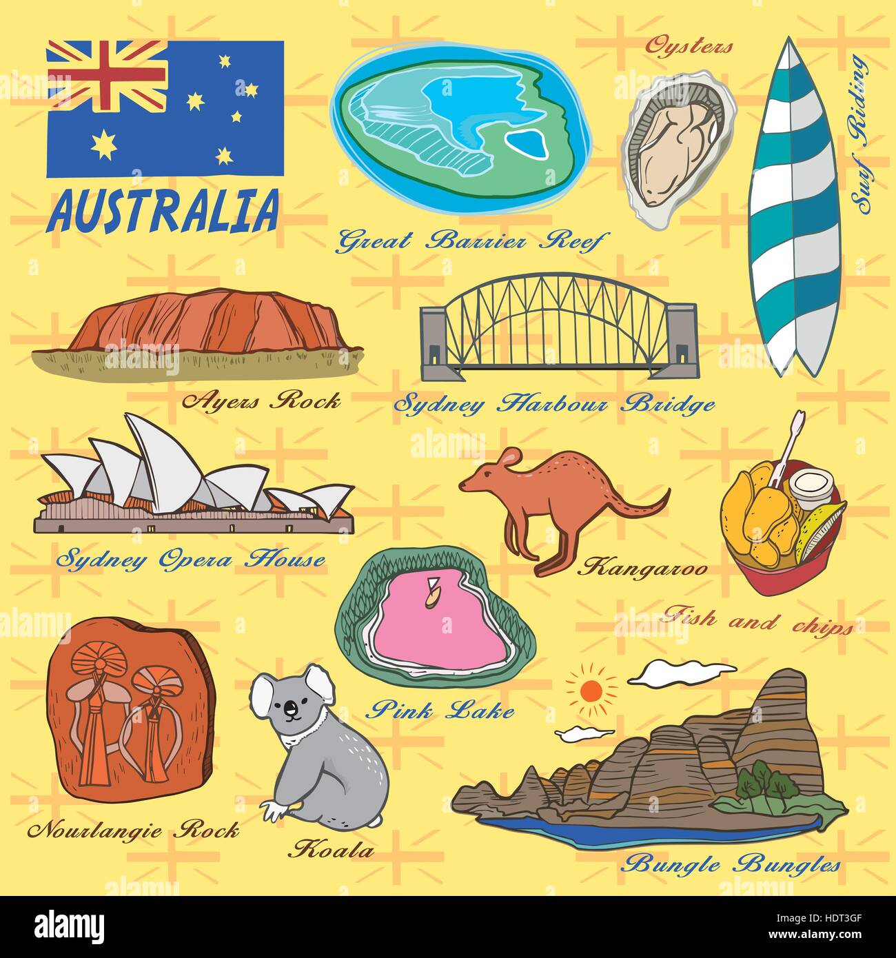 Concetto di viaggio di Australia in bella mano stile disegnato Illustrazione Vettoriale