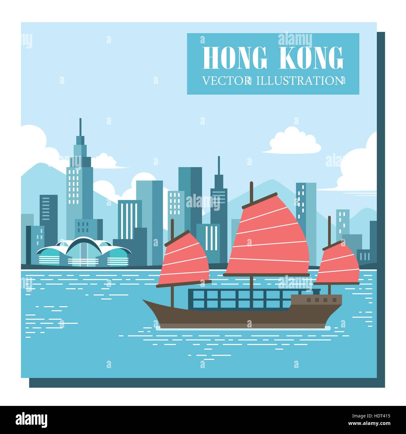 Attraente junk boat tour concept in design piatto Illustrazione Vettoriale