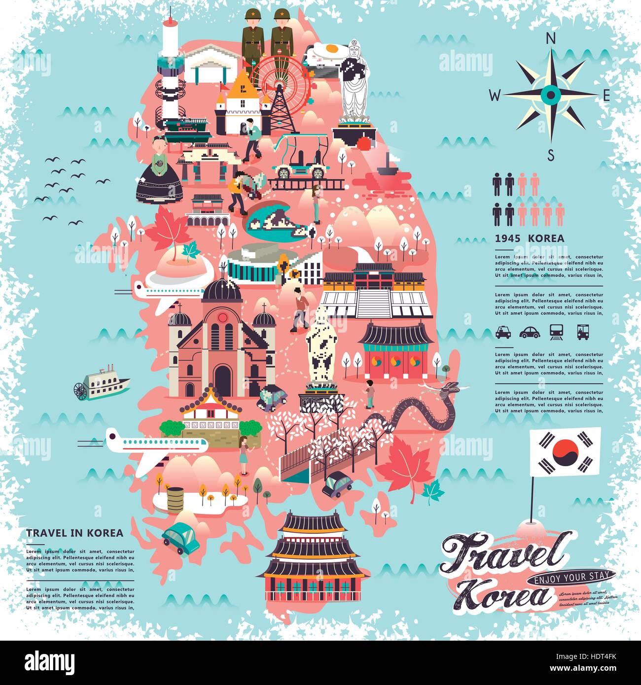 Calamita Da Frigorifero Corea Del Sud Con Mappa E Attrazioni: Souvenir In Alluminio 6,3x8,9 Cm