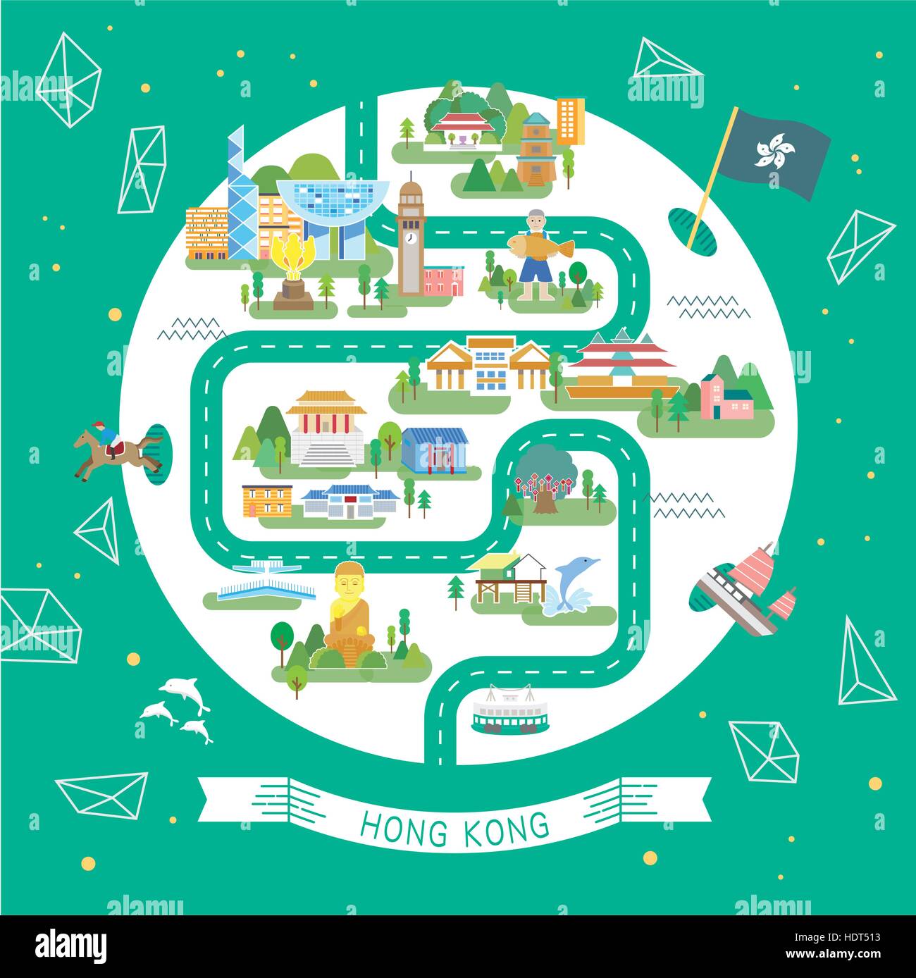 Bella Hong Kong Viaggi collezioni in forma rotonda Illustrazione Vettoriale