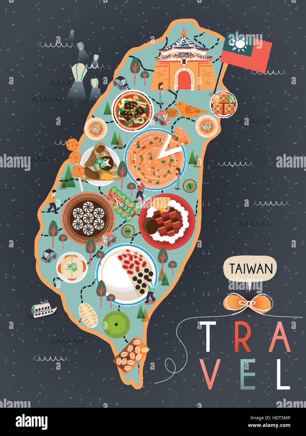 Allettanti specialità di Taiwan poster design in stile piatto Illustrazione Vettoriale
