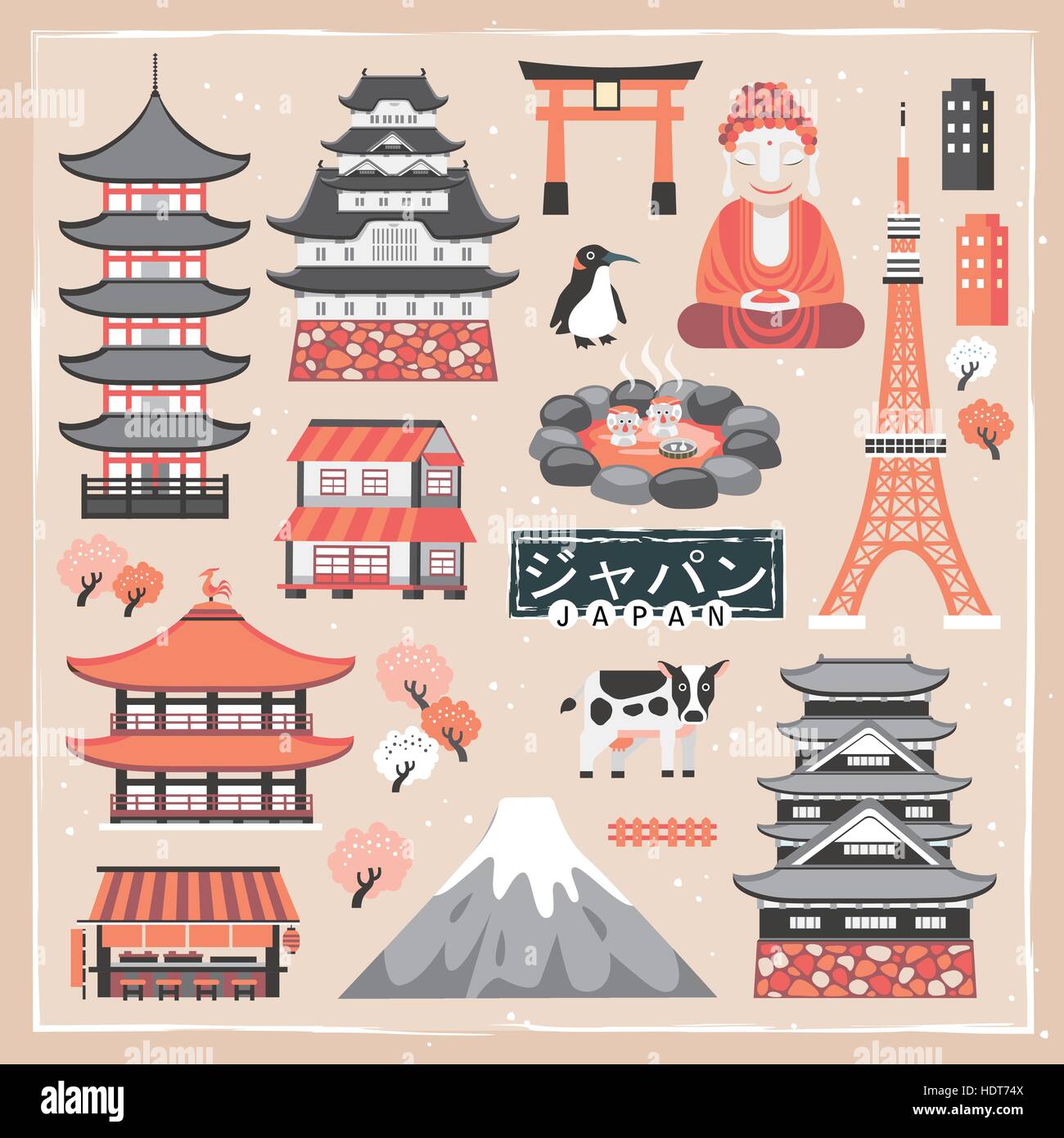 Incantevole viaggio Giappone collezioni - Giappone in parole giapponesi Illustrazione Vettoriale