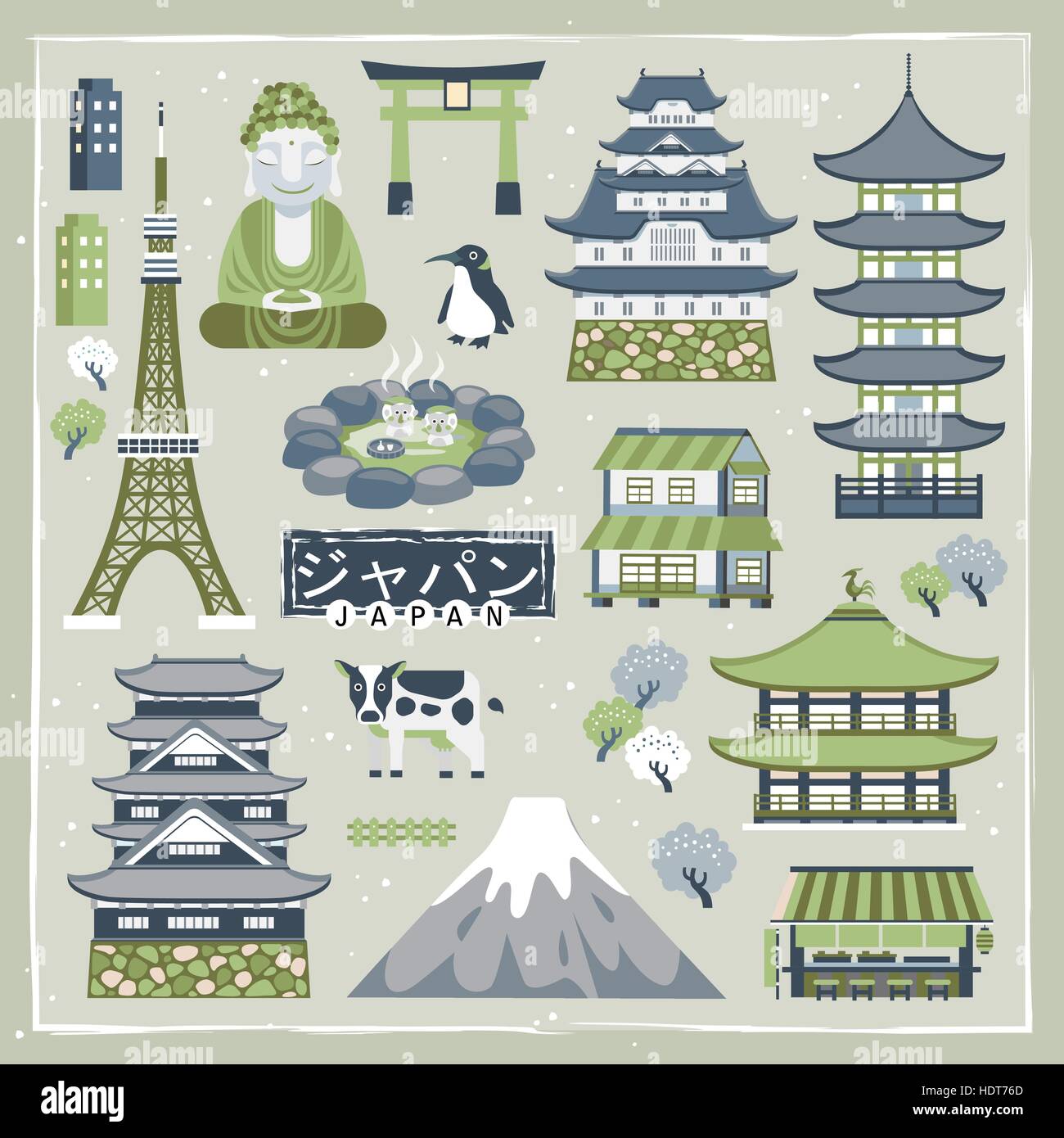 Incantevole viaggio Giappone collezioni - Giappone in parole giapponesi Illustrazione Vettoriale