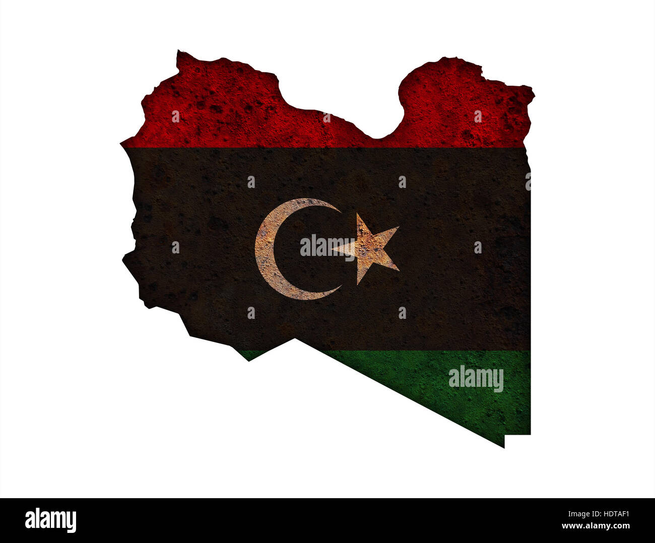 Mappa e bandiera della Libia sul metallo arrugginito Foto Stock