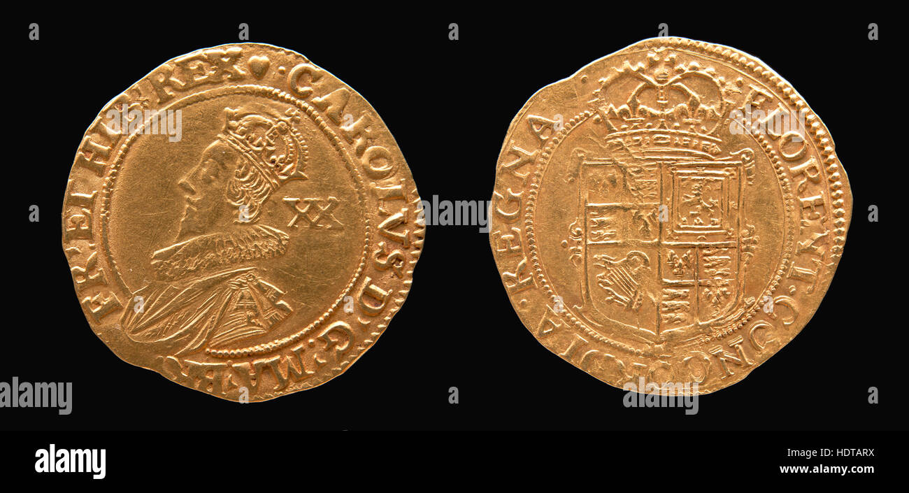 Moneta in oro (Unite) di Charles 1st. 162-1649 mint mark gruppo torre 111 3a. Spink 2758. Foto Stock