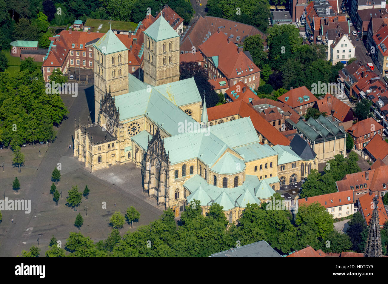 Fotografia aerea, Cattedrale di San Paolo, Piazza del Duomo, il centro della città di Münster, Münsterland, Renania settentrionale-Vestfalia, Germania Foto Stock