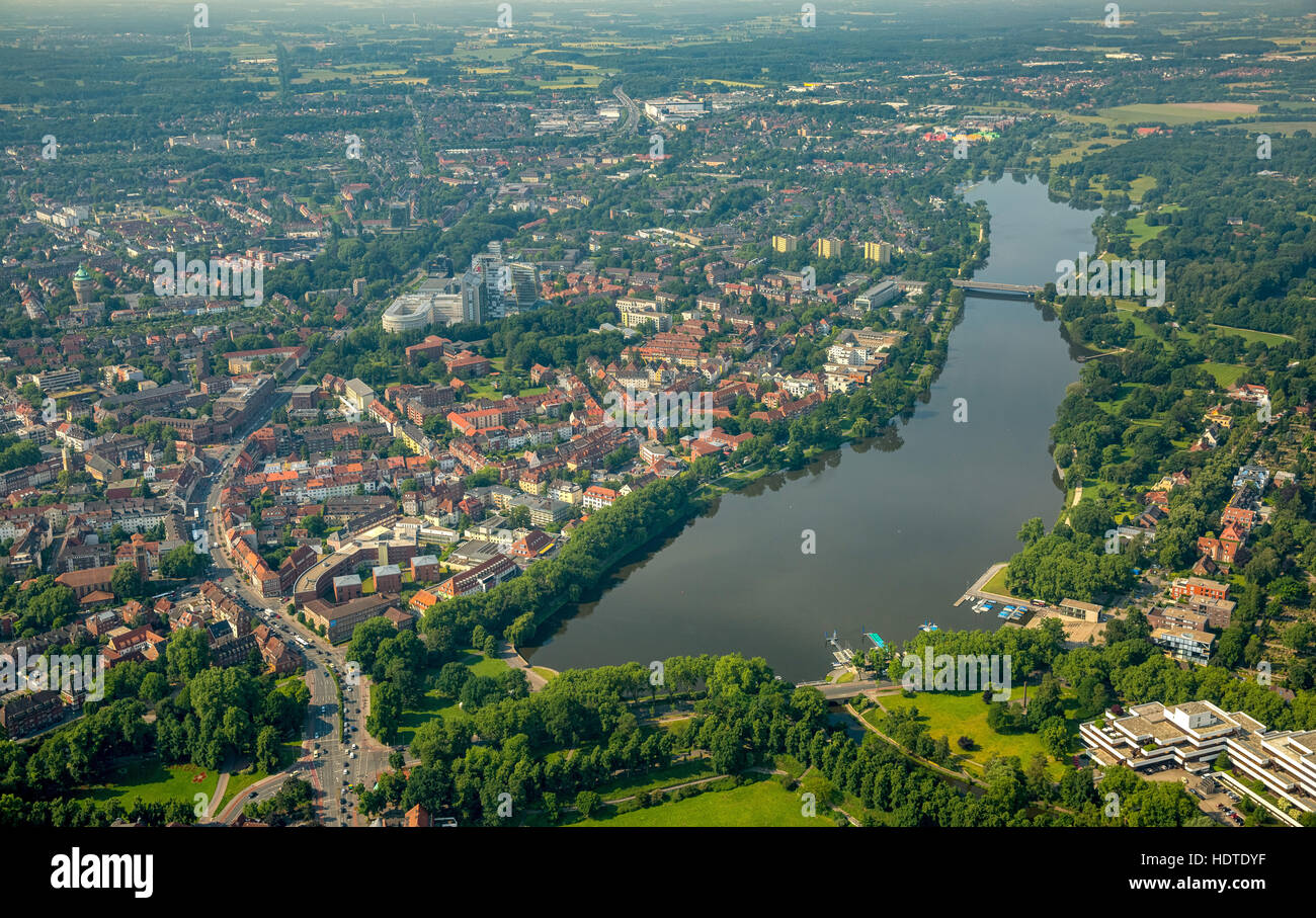 Fotografia aerea, lago Aasee, Münster, Münsterland, Renania settentrionale-Vestfalia, Germania Foto Stock
