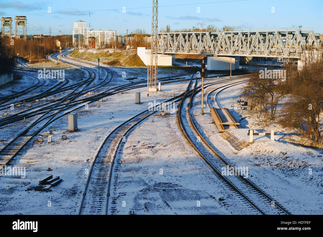 Infrastruttura ferroviaria, rotaie, railyard, ferroviarie Foto Stock