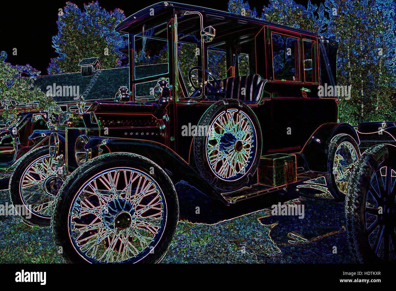 Vintage Ford Modello T Car - manipolato digitalmente immagine con bordi incandescente, astratti automobili, viaggi e trasporti Foto Stock