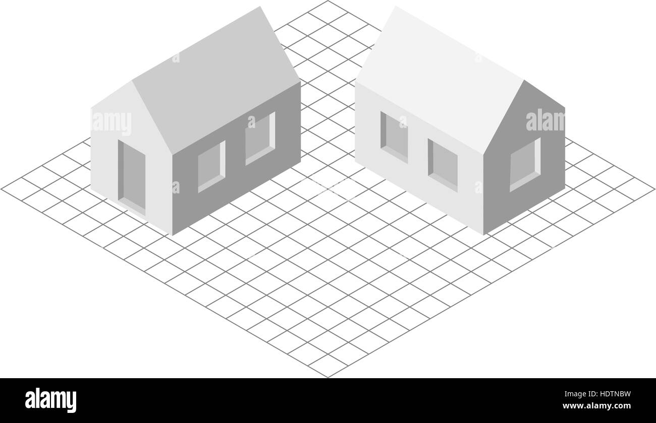 Isometrica illustrazione vettoriale di una semplice casa privata Illustrazione Vettoriale