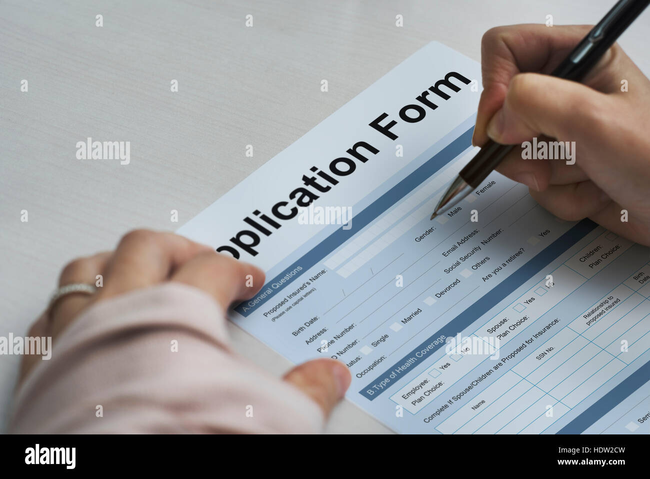 Formulario di domanda di documento di concetto di pagina Foto Stock