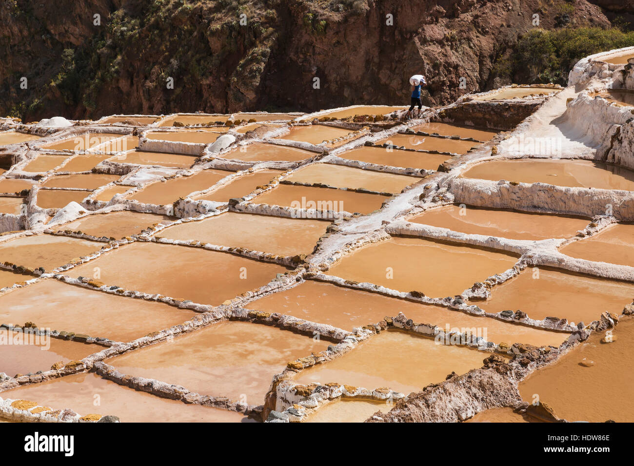 Di proprietà della famiglia stagni di sale nella Valle Sacra vicino Urubama; Maras, Cusco, Perù Foto Stock