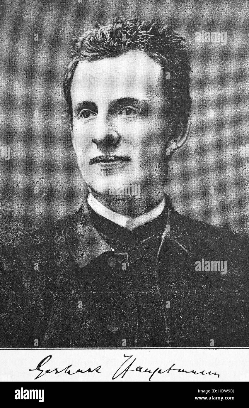Gerhart Johann Robert Hauptmann, 1862-1946, drammaturgo tedesco e un romanziere e promotore del naturalismo letterario, xilografia a partire dall'anno 1880 Foto Stock