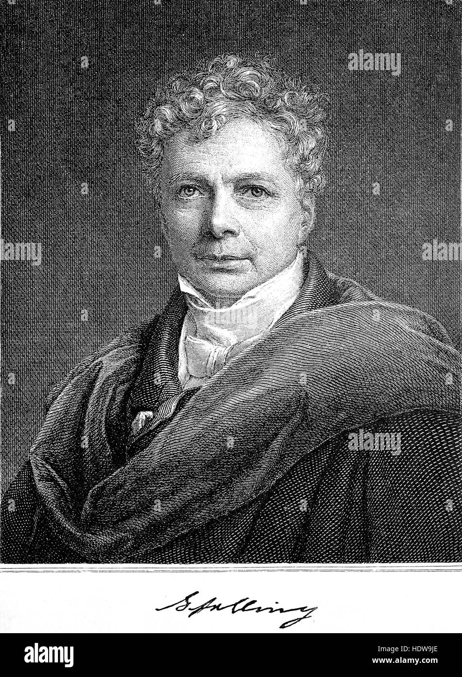 Friedrich Wilhelm Joseph Schelling, 1775-1854, un filosofo tedesco, xilografia a partire dall'anno 1880 Foto Stock