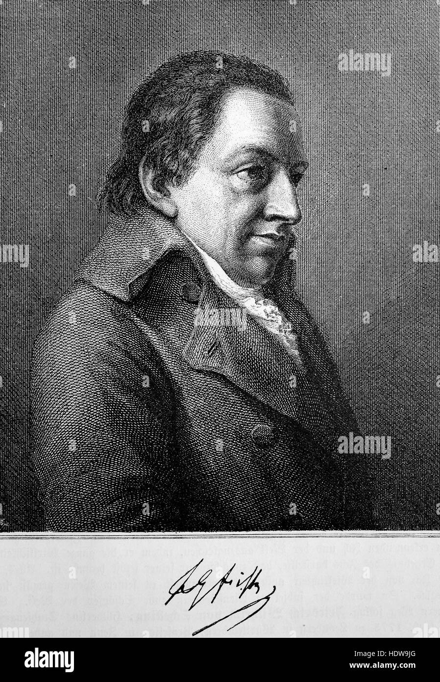 Johann Gottlieb Fichte, 1762-1814, un filosofo tedesco, xilografia a partire dall'anno 1880 Foto Stock